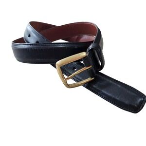 Cole Haan Leather Belt Mens 34 Black Brass Buckle A3775 Classic Dress